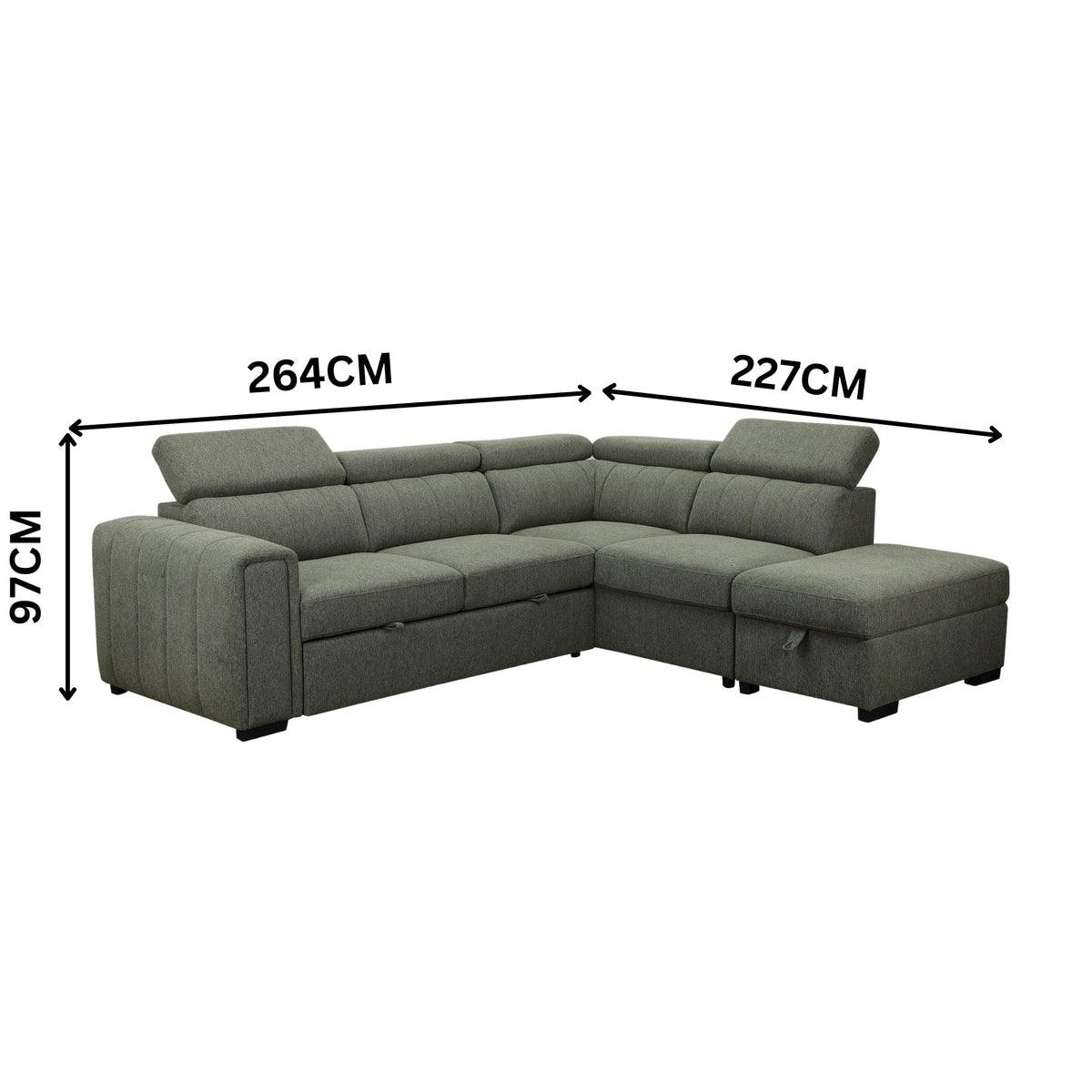 Olia 2 Seater Fabric Modular Corner Pull Out Sofa Bed Storage Ottoman Green