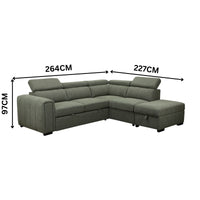 Olia 2 Seater Fabric Modular Corner Pull Out Sofa Bed Storage Ottoman Green