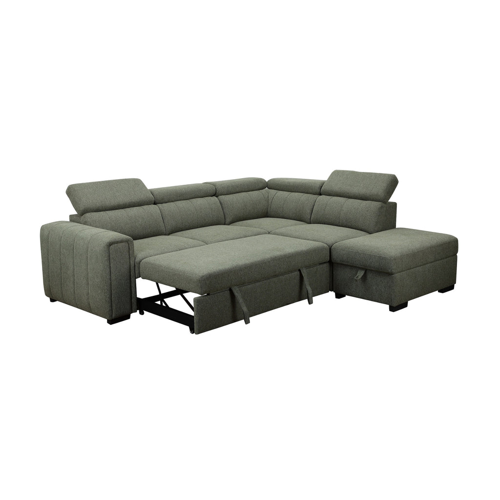 Olia 2 Seater Fabric Modular Corner Pull Out Sofa Bed Storage Ottoman Green