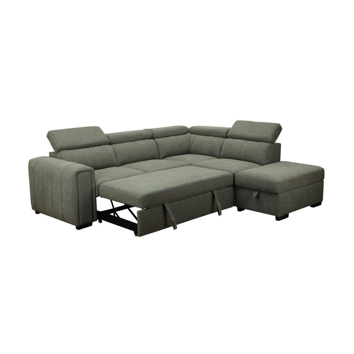 Olia 2 Seater Fabric Modular Corner Pull Out Sofa Bed Storage Ottoman Green