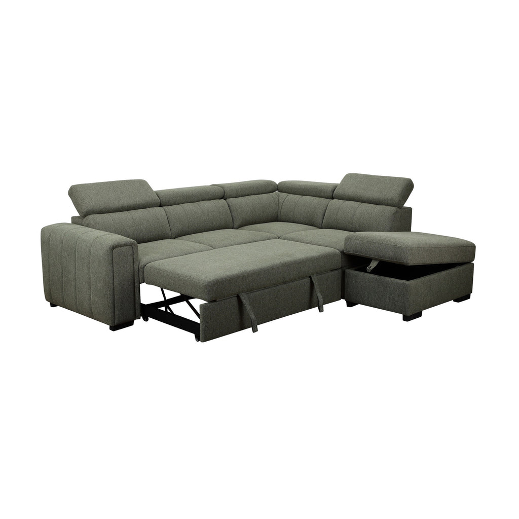 Olia 2 Seater Fabric Modular Corner Pull Out Sofa Bed Storage Ottoman Green