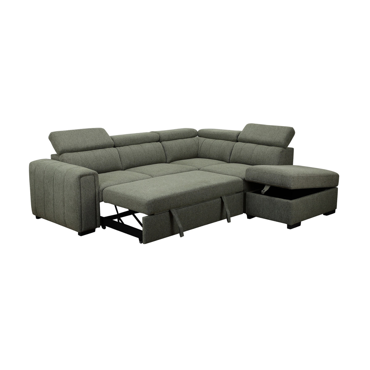 Olia 2 Seater Fabric Modular Corner Pull Out Sofa Bed Storage Ottoman Green