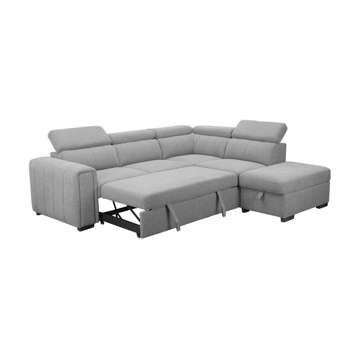Olia 2 Seater Fabric Modular Corner Pull Out Sofa Bed Storage Ottoman Grey