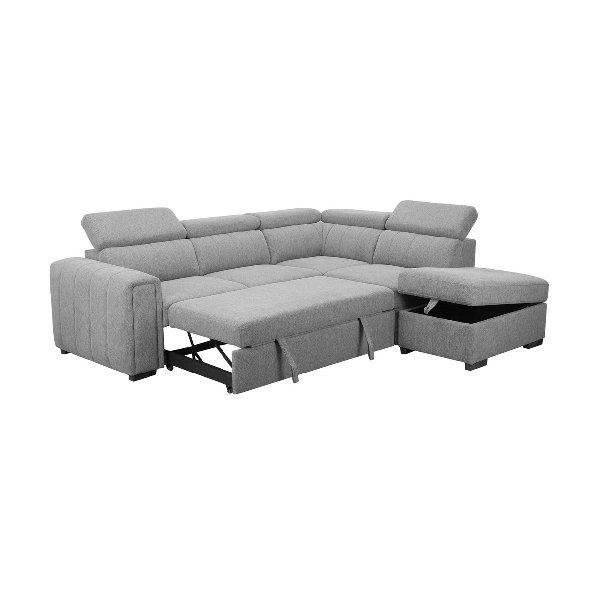 Olia 2 Seater Fabric Modular Corner Pull Out Sofa Bed Storage Ottoman Grey