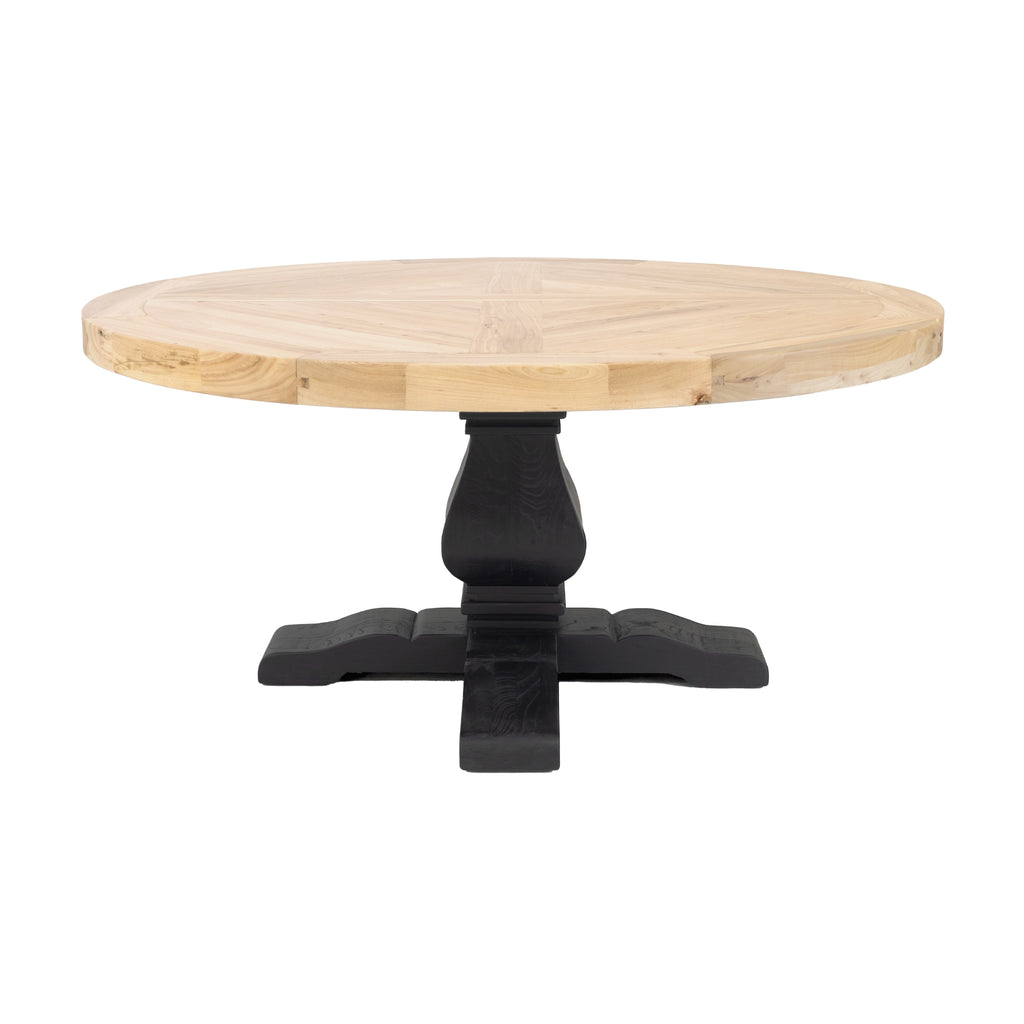 Olivia 160cm Round Dining Table Reclaimed Elm Wood Natural Black