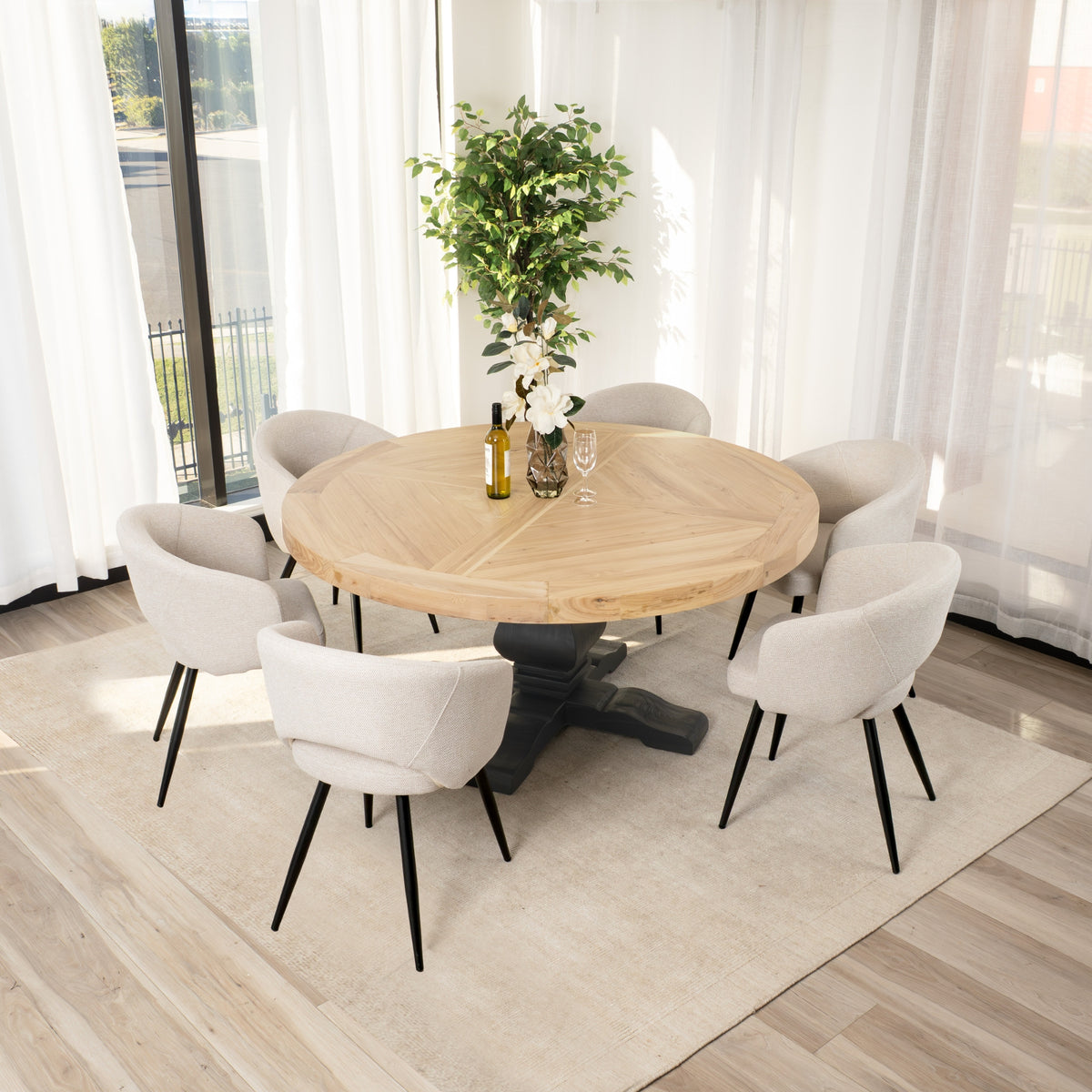 Olivia 160cm Round Dining Table Reclaimed Elm Wood Natural Black