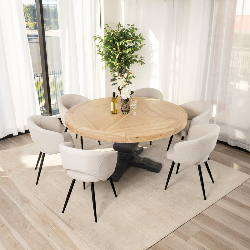 Olivia 160cm Round Dining Table Reclaimed Elm Wood Natural Black