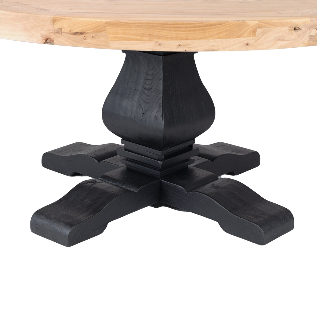 Olivia 160cm Round Dining Table Reclaimed Elm Wood Natural Black