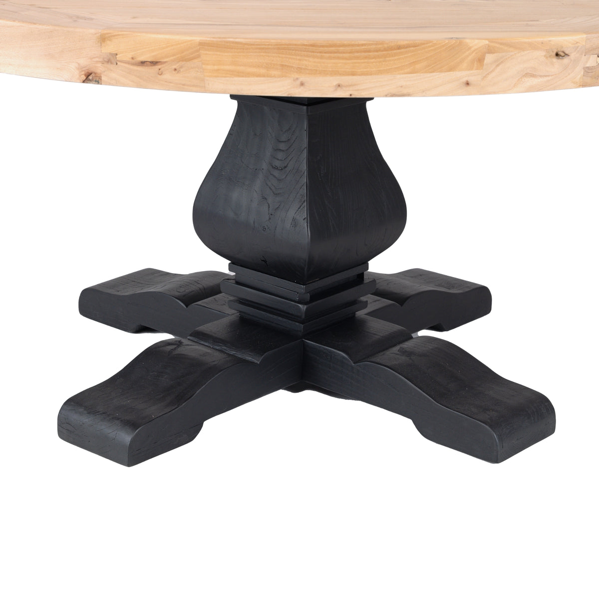 Olivia 160cm Round Dining Table Reclaimed Elm Wood Natural Black