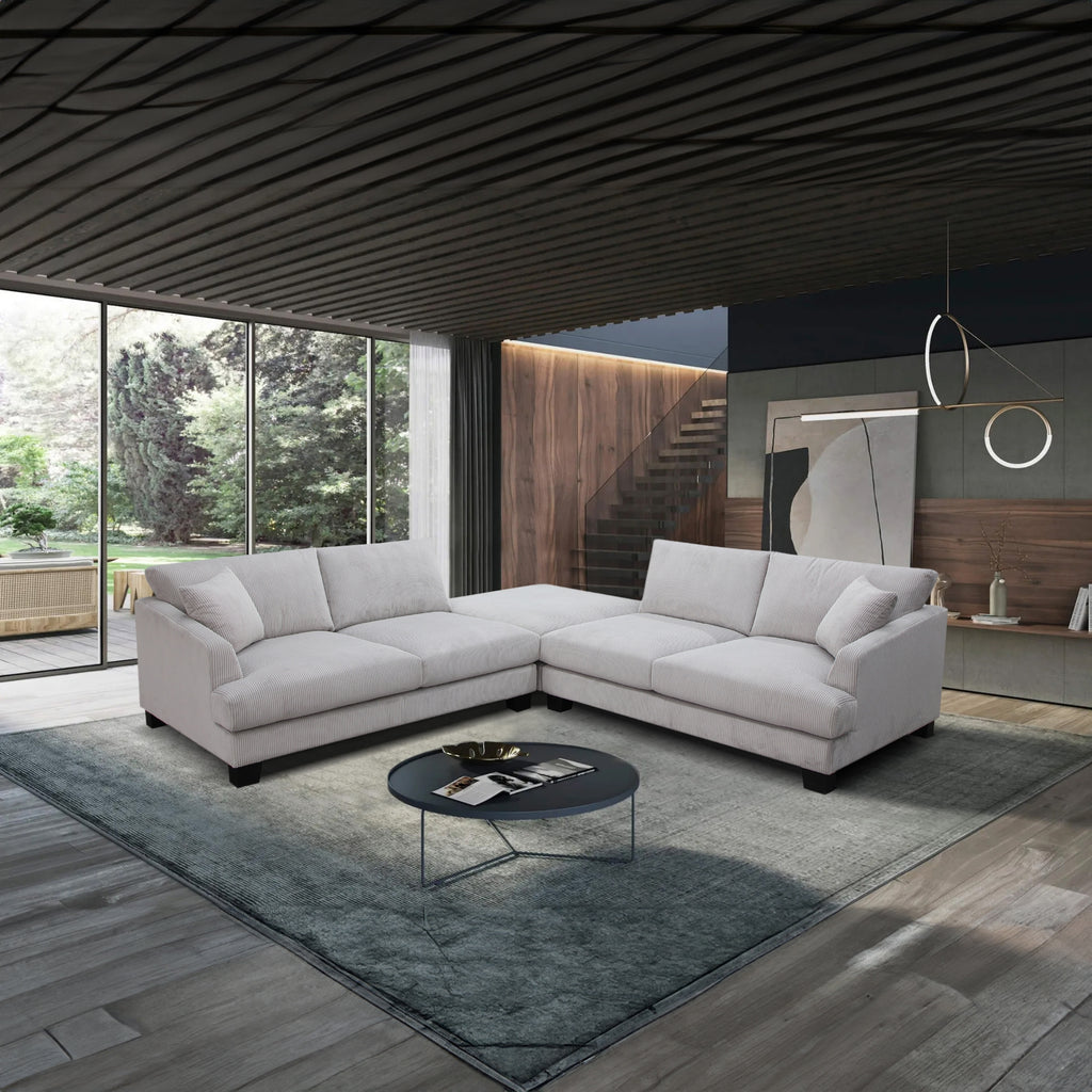 Orio 4 Seater Corner Sofa Lounge Ottoman Set Light Grey