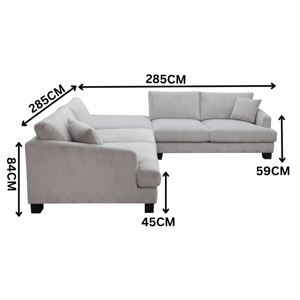 Orio 4 Seater Corner Sofa Lounge Ottoman Set Light Grey