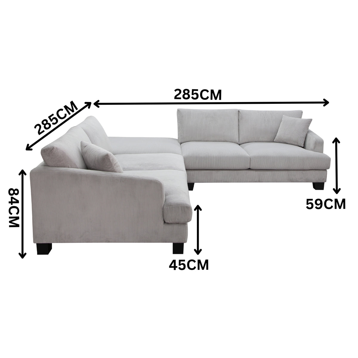 Orio 4 Seater Corner Sofa Lounge Ottoman Set Light Grey