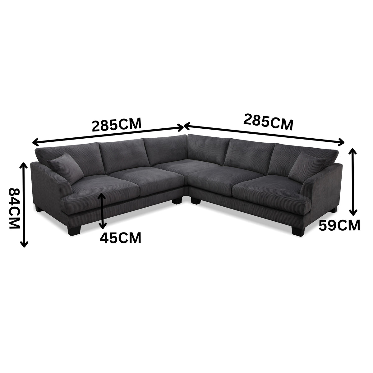 Orio 4 Seater Corner Sofa Lounge Set Charcoal