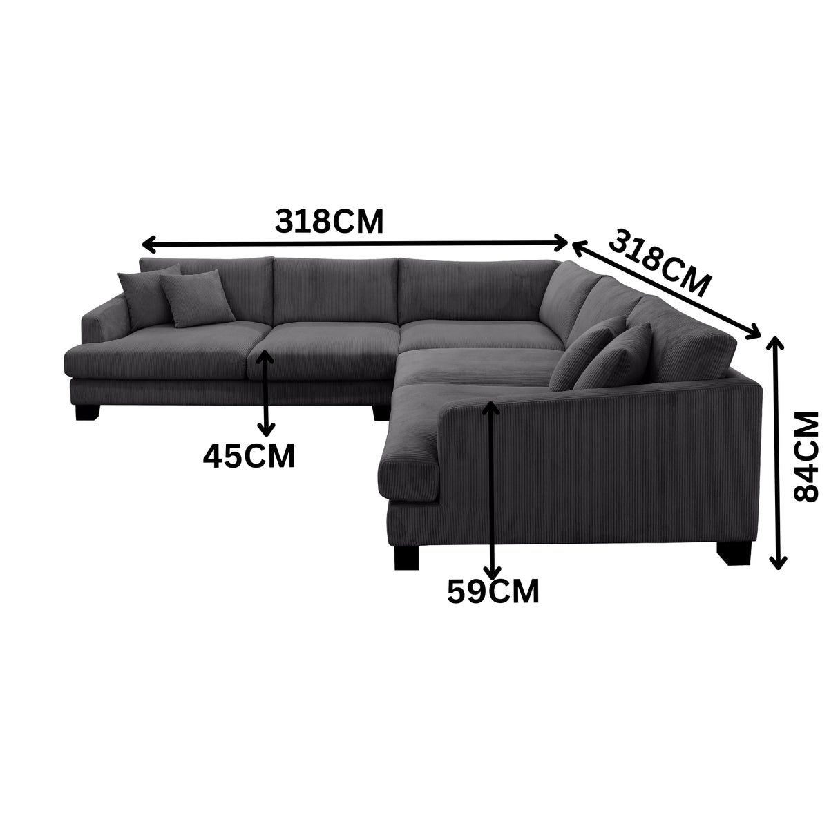 Orio 4 XL Seater Corner Sofa Lounge Set Charcoal