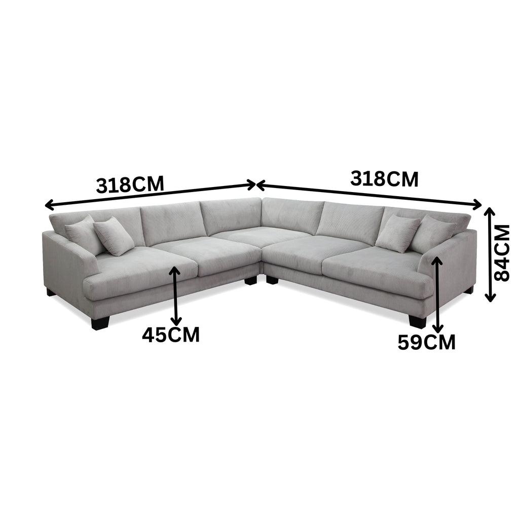 Orio 4 XL Seater Corner Sofa Lounge Set Light Grey
