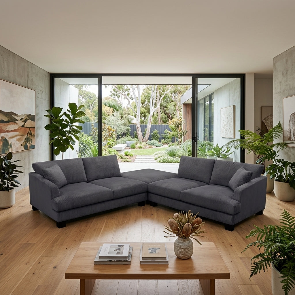 Orio 4 Seater Corner Sofa Lounge Ottoman Set Charcoal