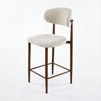 Ormond 2pc Set Bar Chair Barstool Fabric Seat Beige Walnut, single stool, front three-quarter view on a white background