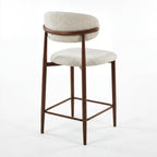 Ormond 2pc Set Bar Chair Barstool Fabric Seat Beige Walnut, single stool, rear three-quarter view on a white background