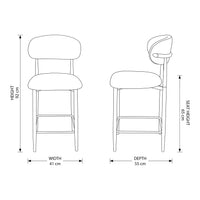 Ormond 2pc Set Bar Chair Barstool Fabric Seat Beige Walnut — dimensions diagram, W41 x D55 x H92 cm, seat height 65 cm