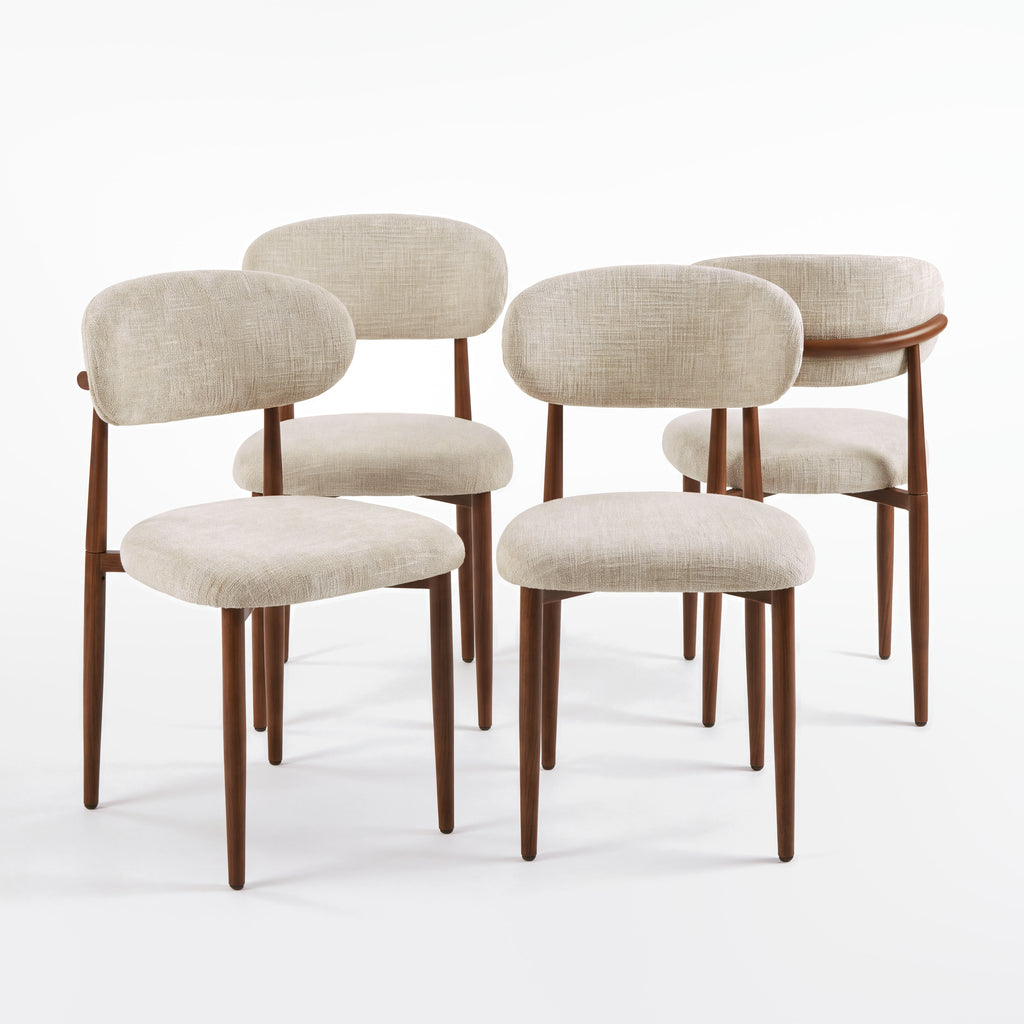 Ormond 4pc Set Dining Chair Fabric Seat Beige Walnut, set of four on a white background