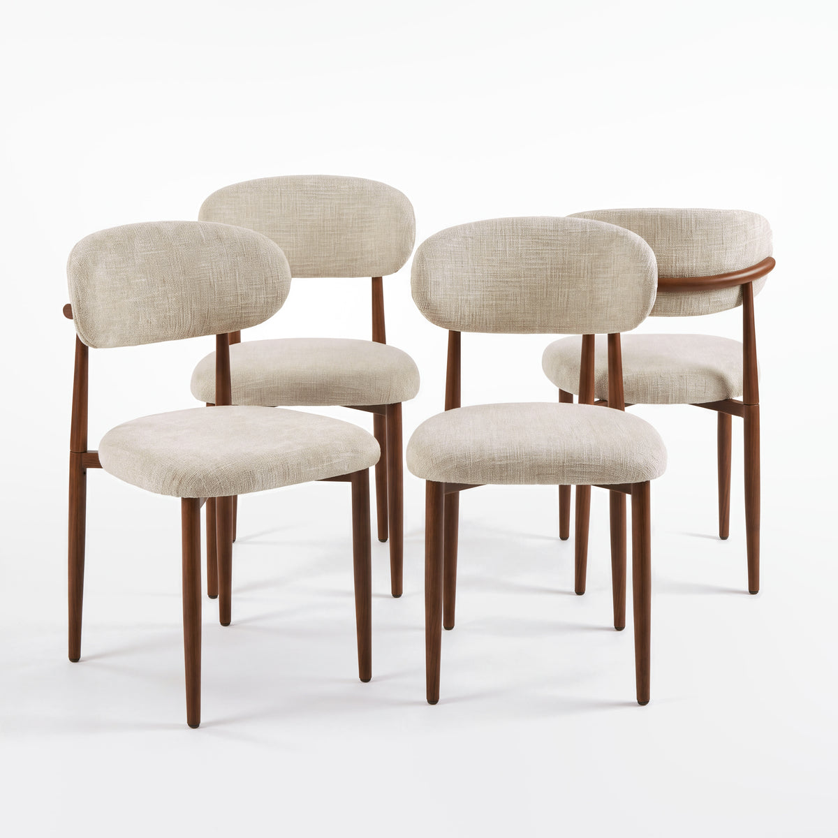 Ormond 4pc Set Dining Chair Fabric Seat Beige Walnut, set of four on a white background