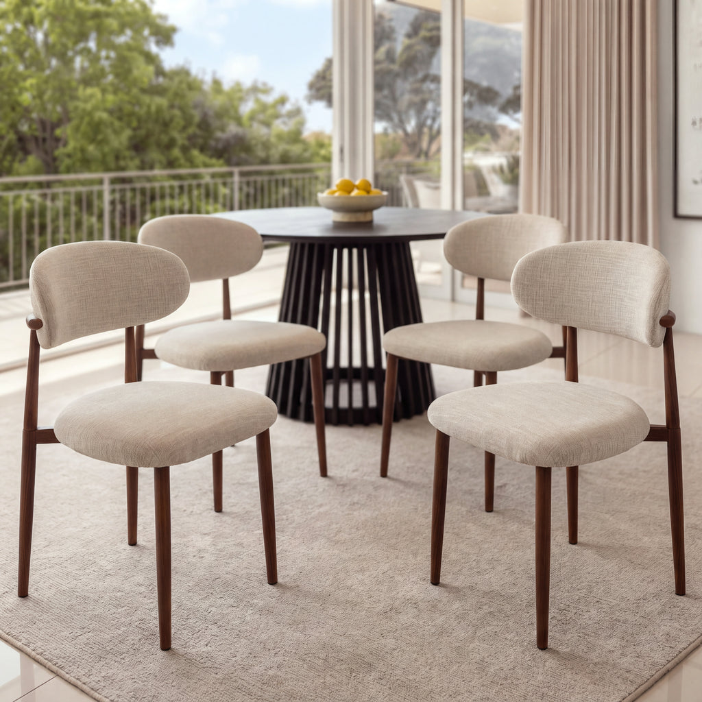 Ormond 4pc Set Dining Chair Fabric Seat Beige Walnut, four chairs around a round dining table