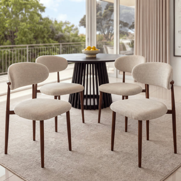 Ormond 4pc Set Dining Chair Fabric Seat Beige Walnut, four chairs around a round dining table