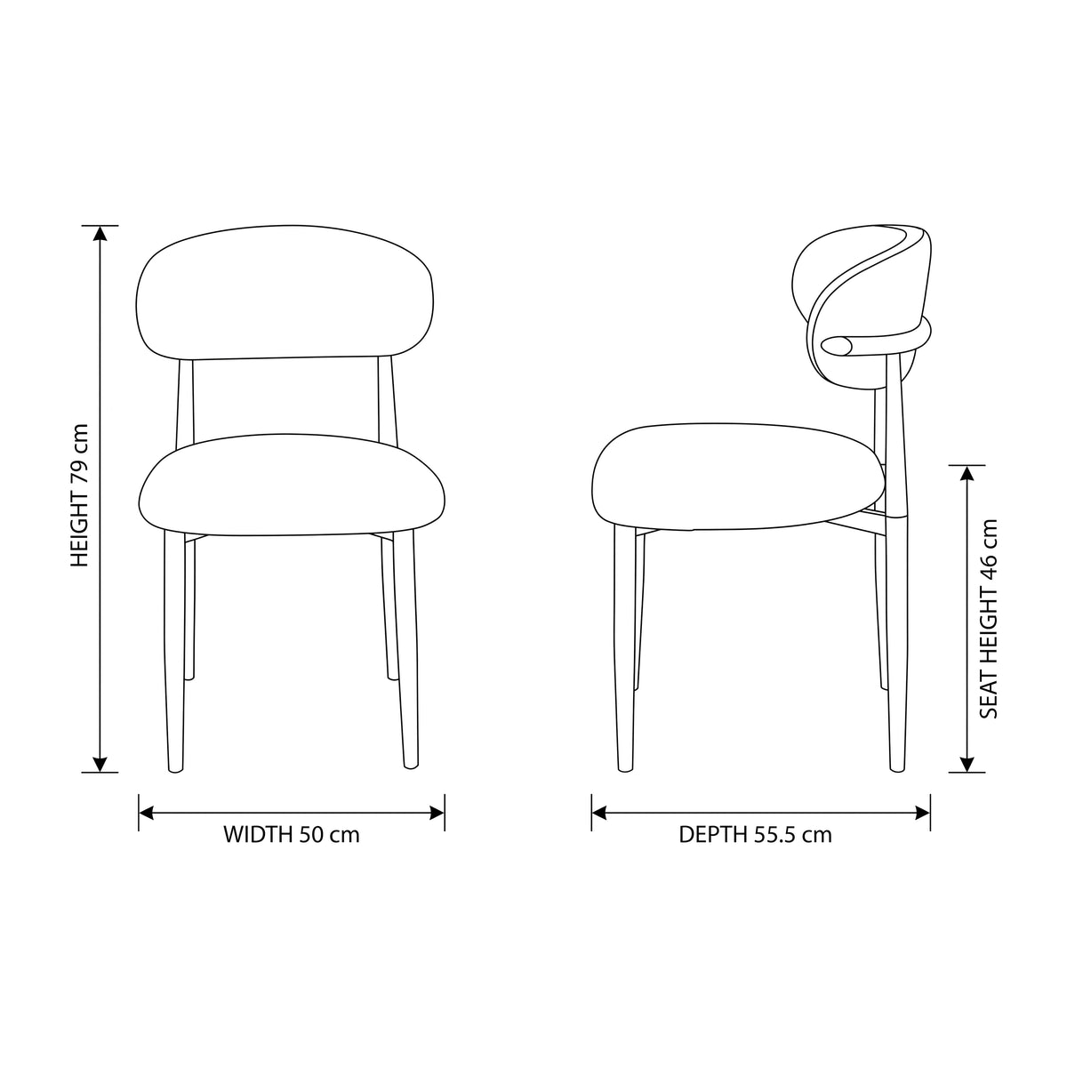 Ormond 4pc Set Dining Chair Fabric Seat Beige Walnut — dimensions diagram, W50 x D55.5 x H79 cm