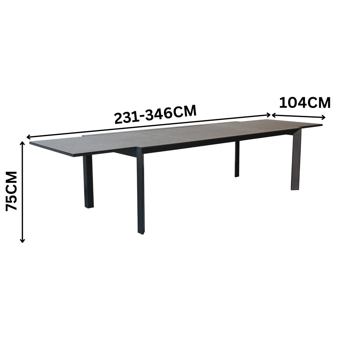 Oro 231-346cm Extension Aluminium Outdoor Dining Table Charcoal