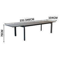 Oro 231-346cm Extension Aluminium Outdoor Dining Table Charcoal