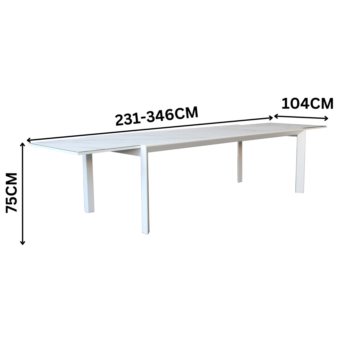 Oro 231-346cm Extension Aluminium Outdoor Dining Table White