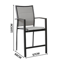Oro 2pc Set Aluminium Outdoor Dining Bar Chair Charcoal