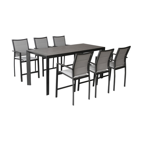 Oro 7pc Set Outdoor 200cm Aluminium Bar Table 6 Chair Charcoal