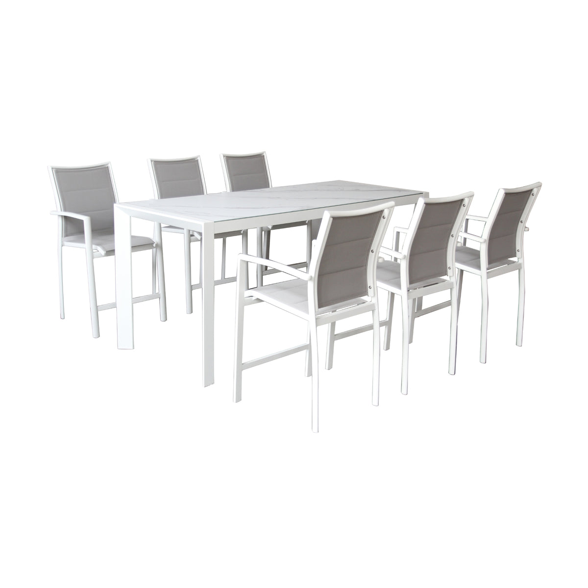 Oro 7pc Set Outdoor 200cm Aluminium Bar Table 6 Chair White