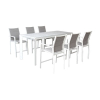 Oro 7pc Set Outdoor 200cm Aluminium Bar Table 6 Chair White