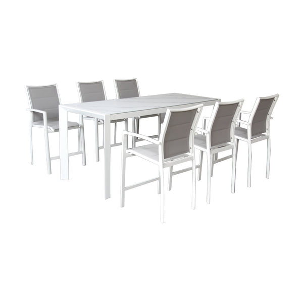 Oro 7pc Set Outdoor 200cm Aluminium Bar Table 6 Chair White