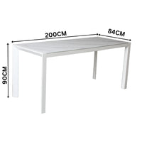 Oro 7pc Set Outdoor 200cm Aluminium Bar Table 6 Chair White