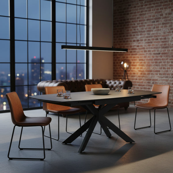 Orren 120-180cm Extendable Dining Table Ceramic Tempered Glass Top Dark Grey