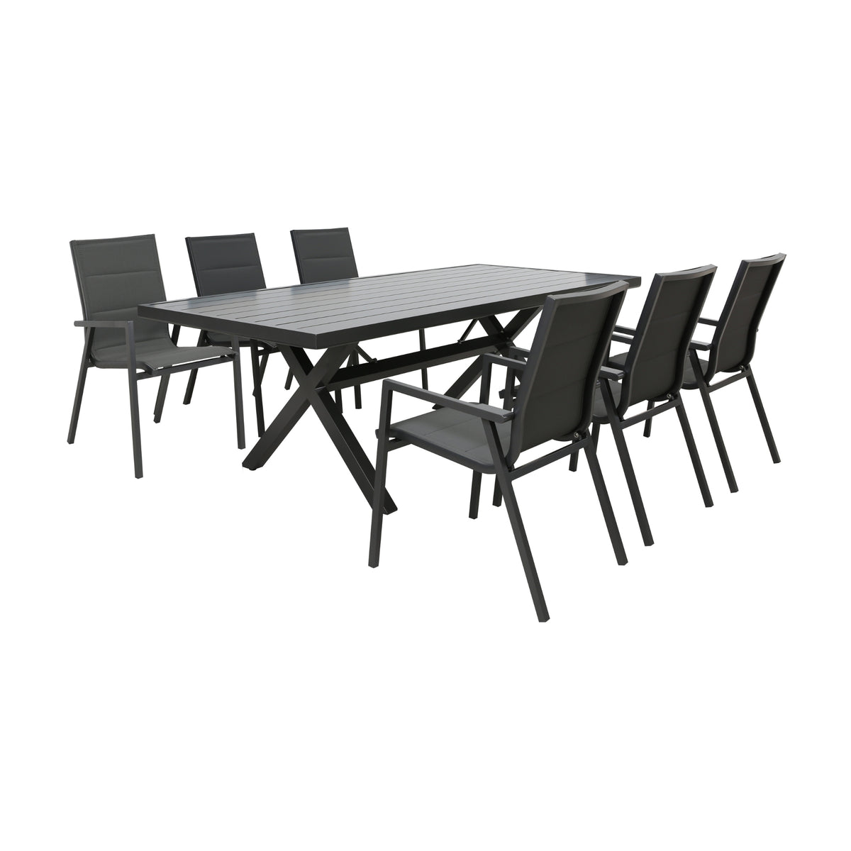 Outie 7pc Set Aluminium Outdoor Dining 220cm Table Chair Charcoal
