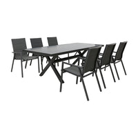 Outie 7pc Set Aluminium Outdoor Dining 220cm Table Chair Charcoal