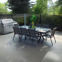 Outie 7pc Set Aluminium Outdoor Dining 220cm Table Chair Charcoal