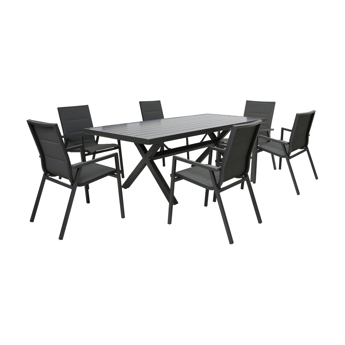Outie 7pc Set Aluminium Outdoor Dining 220cm Table Chair Charcoal