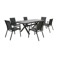 Outie 7pc Set Aluminium Outdoor Dining 220cm Table Chair Charcoal