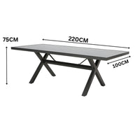 Outie 7pc Set Aluminium Outdoor Dining 220cm Table Chair Charcoal
