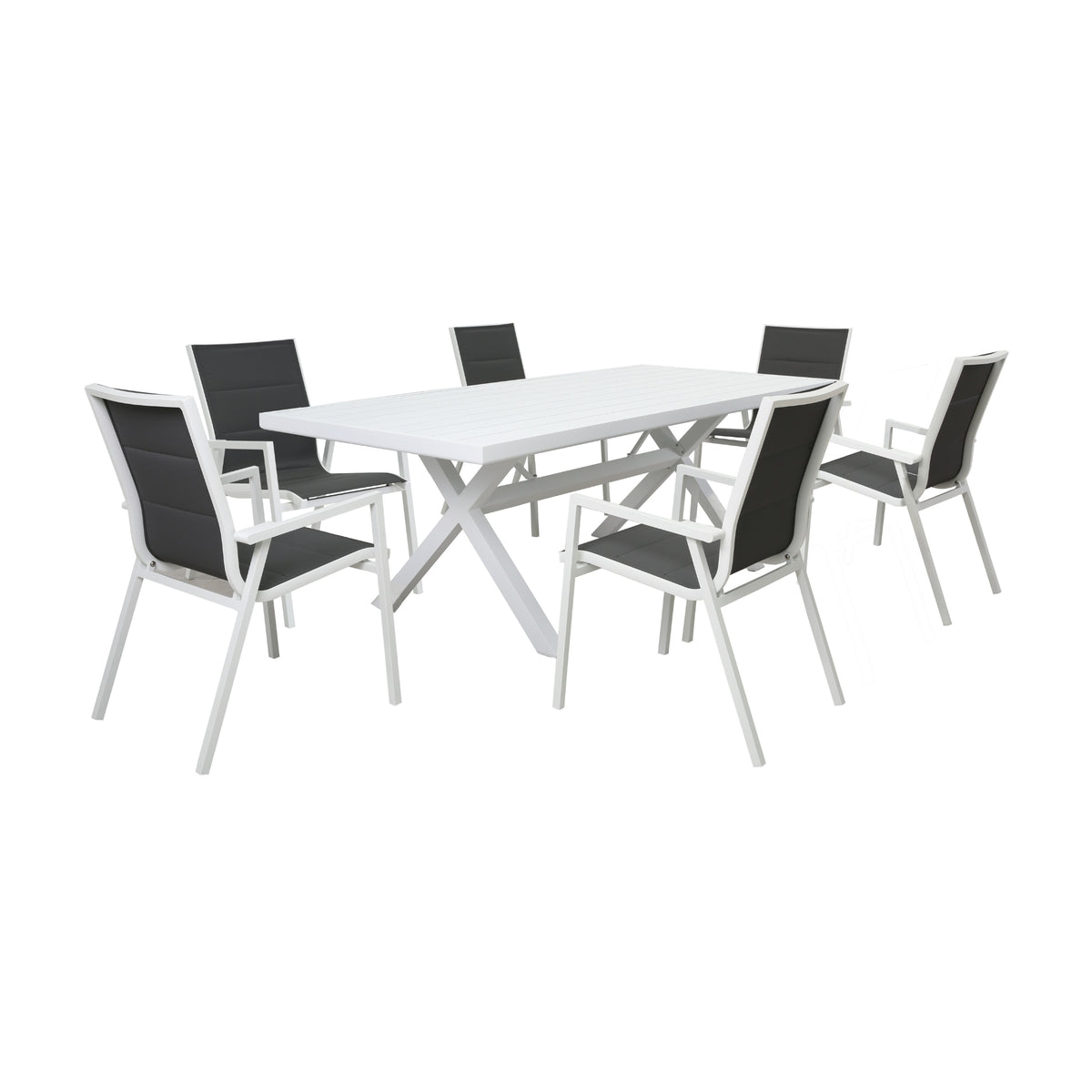 Outie 7pc Set Aluminium Outdoor Dining 220cm Table Chair White