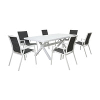 Outie 7pc Set Aluminium Outdoor Dining 220cm Table Chair White