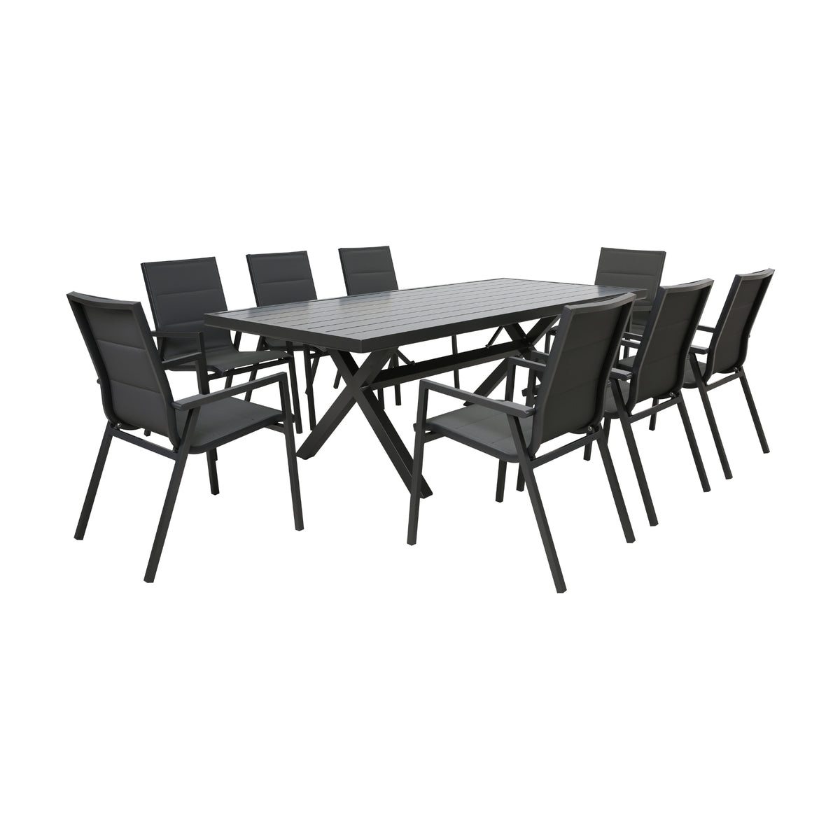 Outie 9pc Set Aluminium Outdoor Dining 220cm Table Chair Charcoal