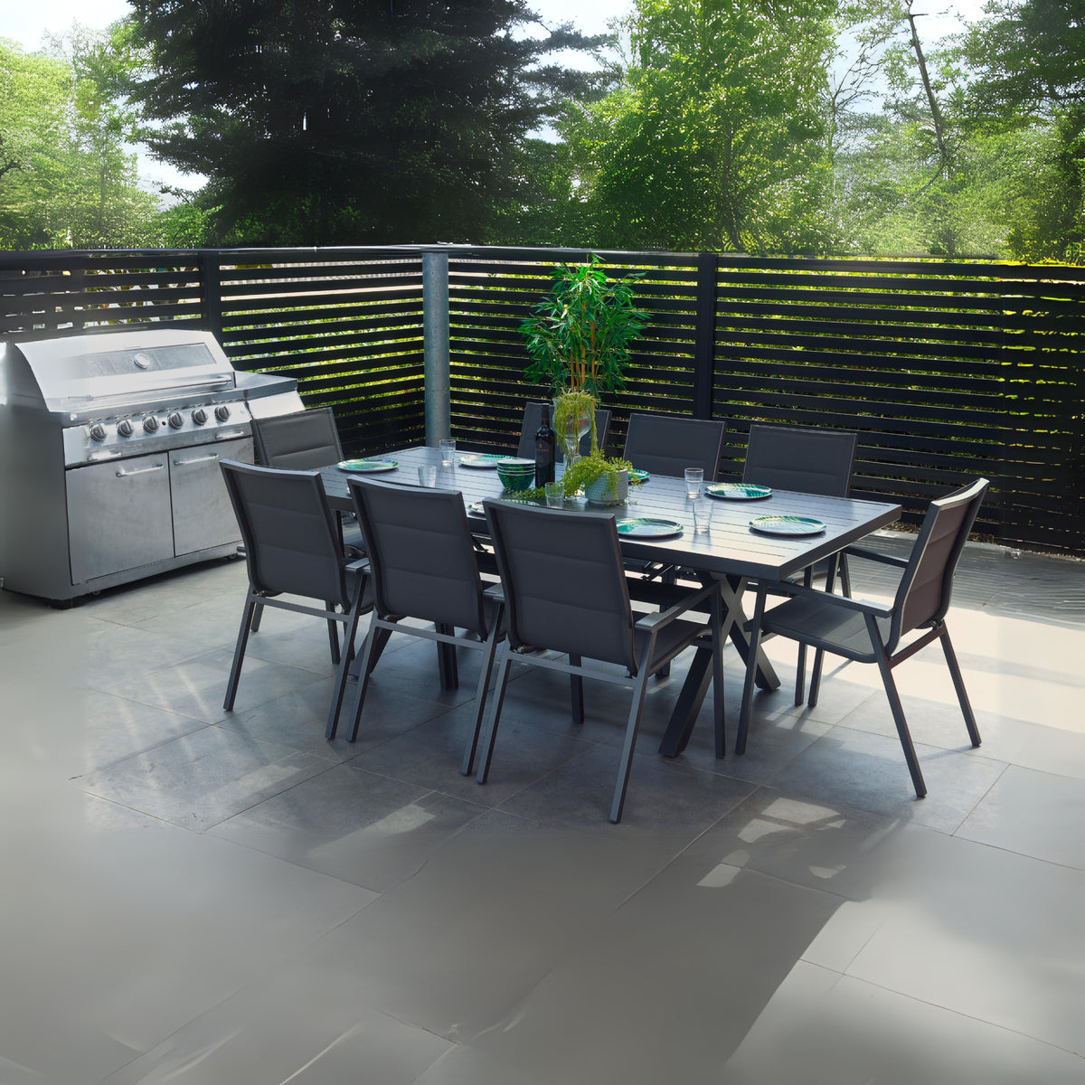 Outie 9pc Set Aluminium Outdoor Dining 220cm Table Chair Charcoal