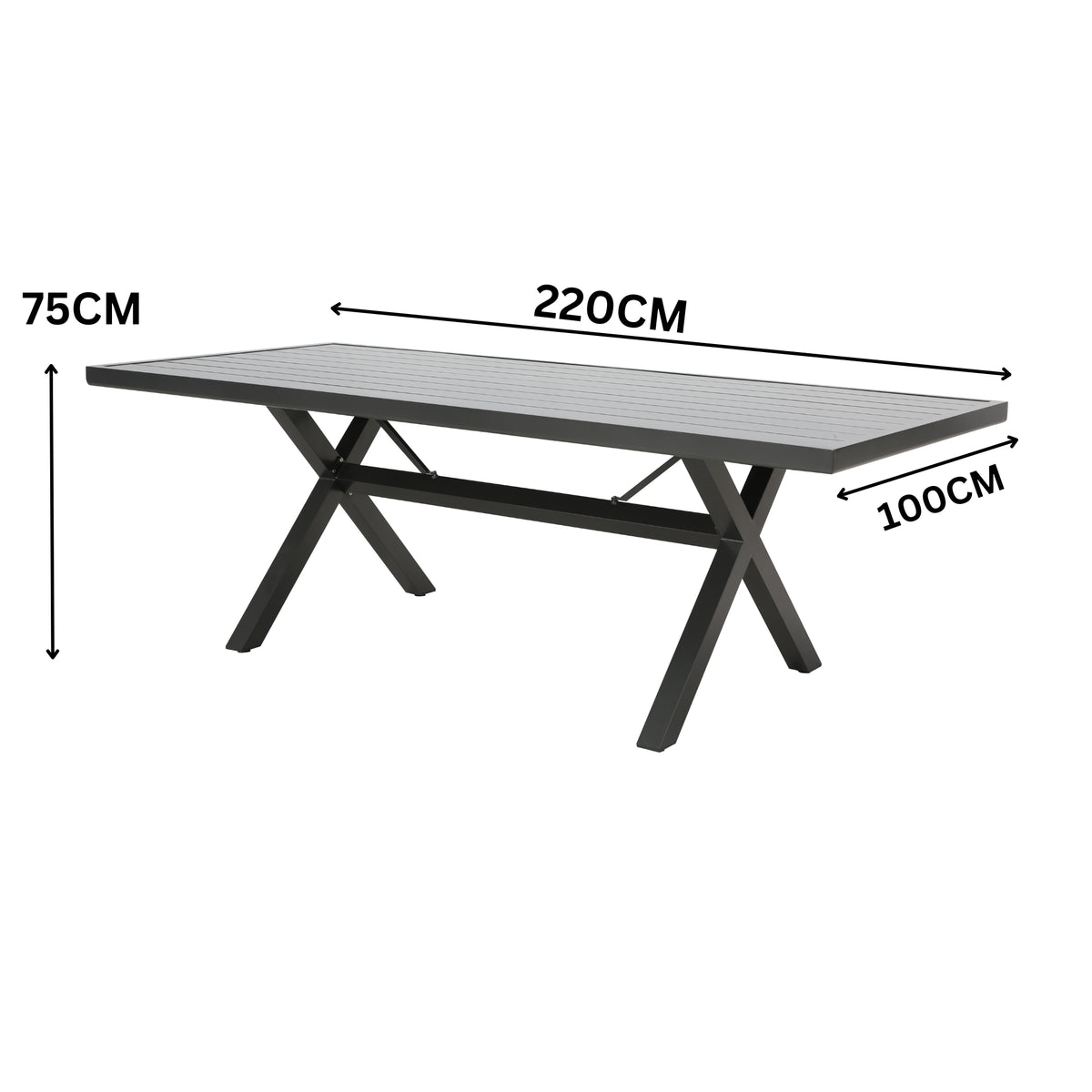 Outie 9pc Set Aluminium Outdoor Dining 220cm Table Chair Charcoal
