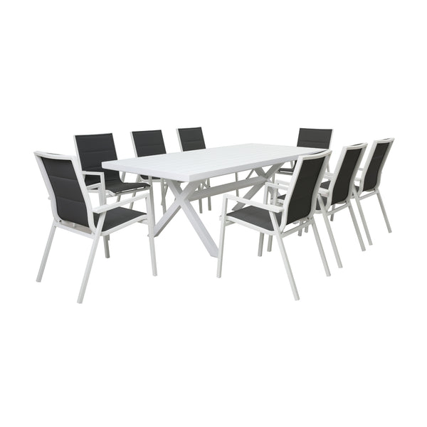 Outie 9pc Set Aluminium Outdoor Dining 220cm Table Chair White